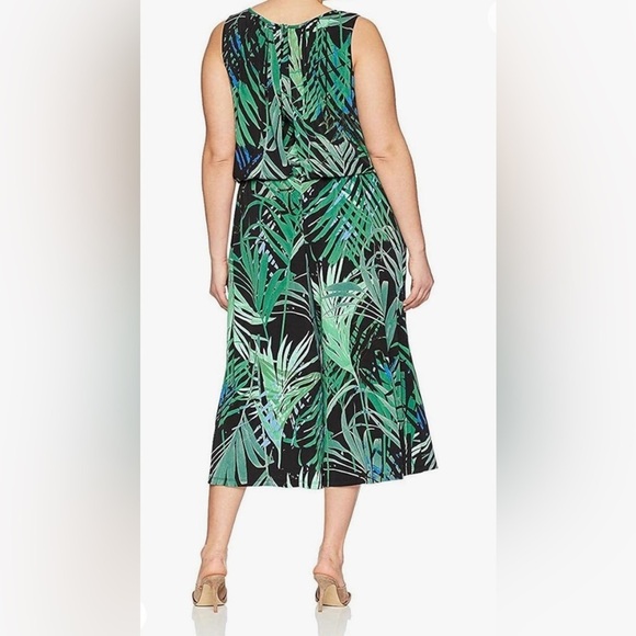 London Times Cropped Green Palm Tropical Halter Wide Leg Jumpsuit, Size 14 - Picture 3 of 9